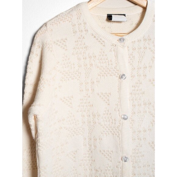 Vintage Women's Cream Crewneck Acrylic Cardigan Sweater Size Large - Picture 3 of 7